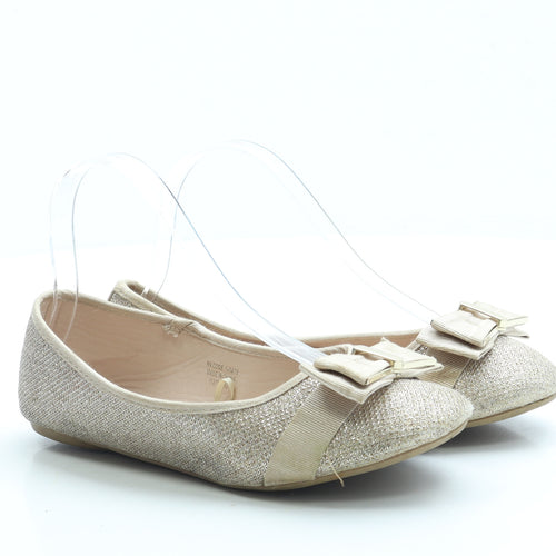 Primark Girls Gold Polyester Ballet Flat UK 4 37 US 6 - Wide Fit