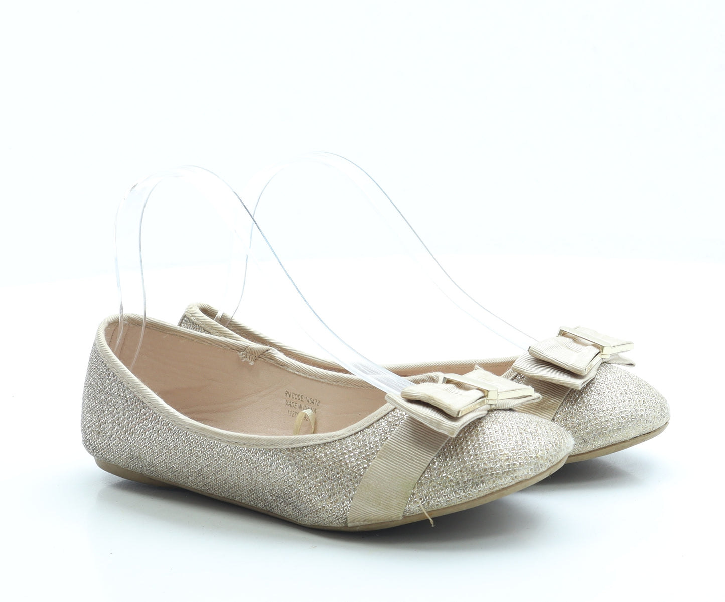 Primark Girls Gold Polyester Ballet Flat UK 4 37 US 6 - Wide Fit