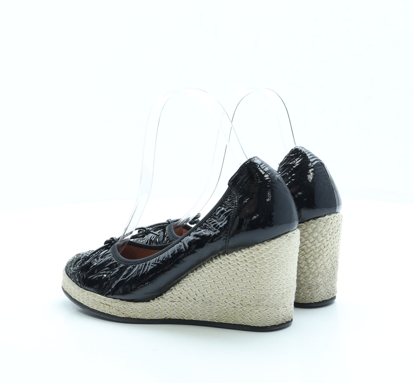 Wonders Womens Black Patent Leather Espadrille Heel UK 4 37