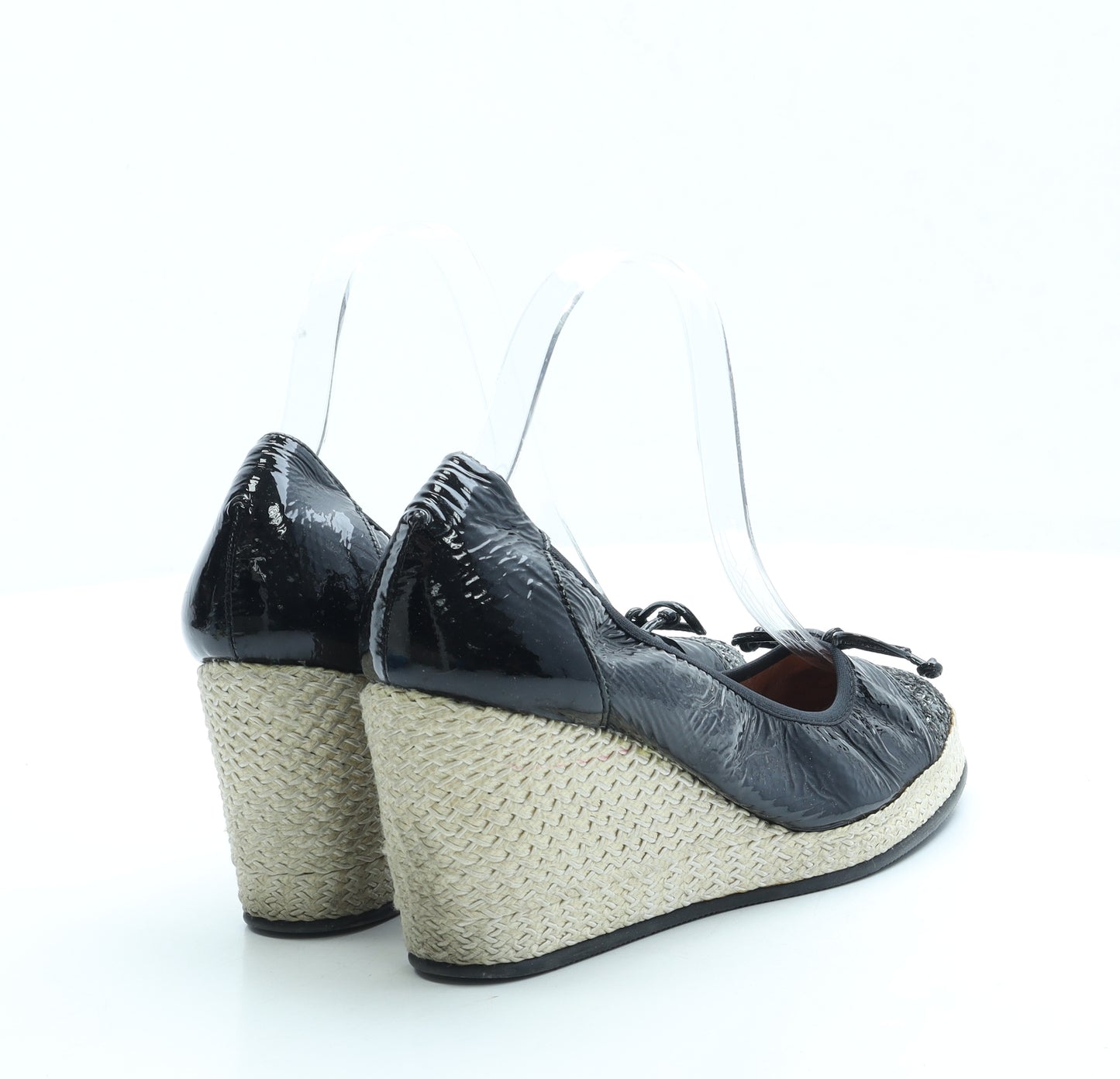 Wonders Womens Black Patent Leather Espadrille Heel UK 4 37