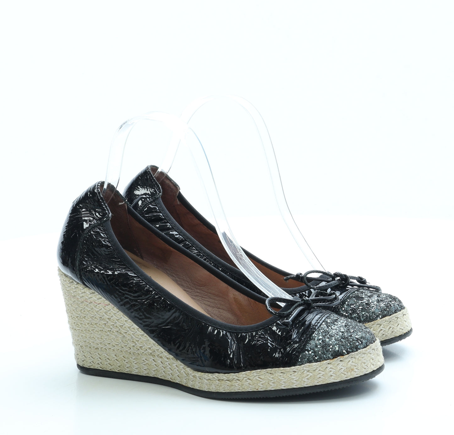Wonders Womens Black Patent Leather Espadrille Heel UK 4 37