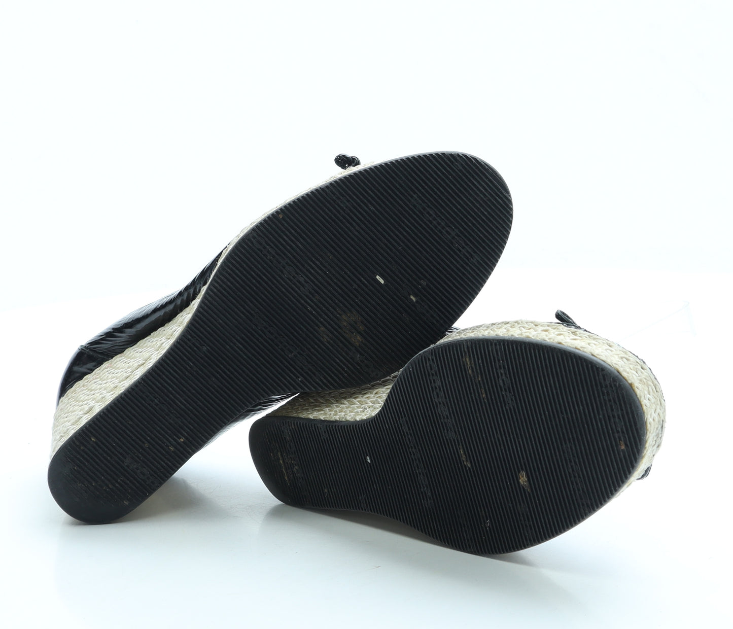 Wonders Womens Black Patent Leather Espadrille Heel UK 4 37
