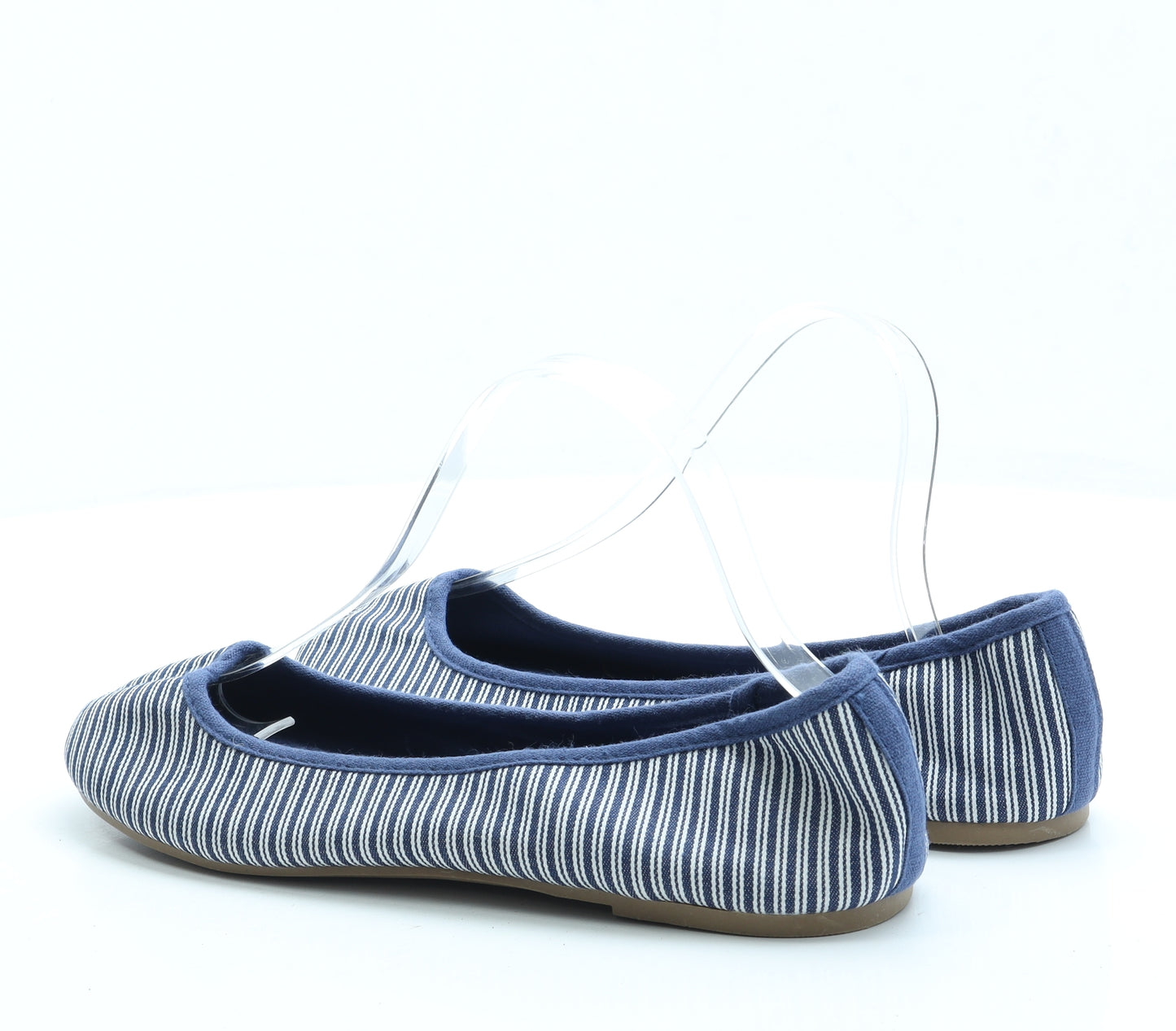 F&F Womens Blue Striped Polyester Flat UK 8 42