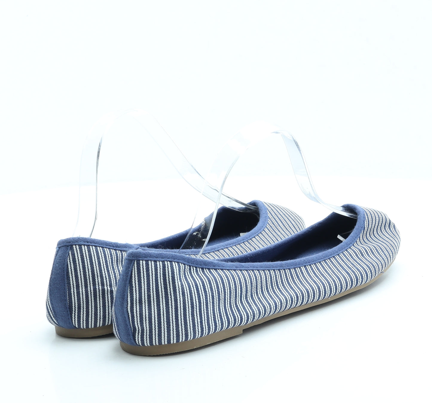 F&F Womens Blue Striped Polyester Flat UK 8 42