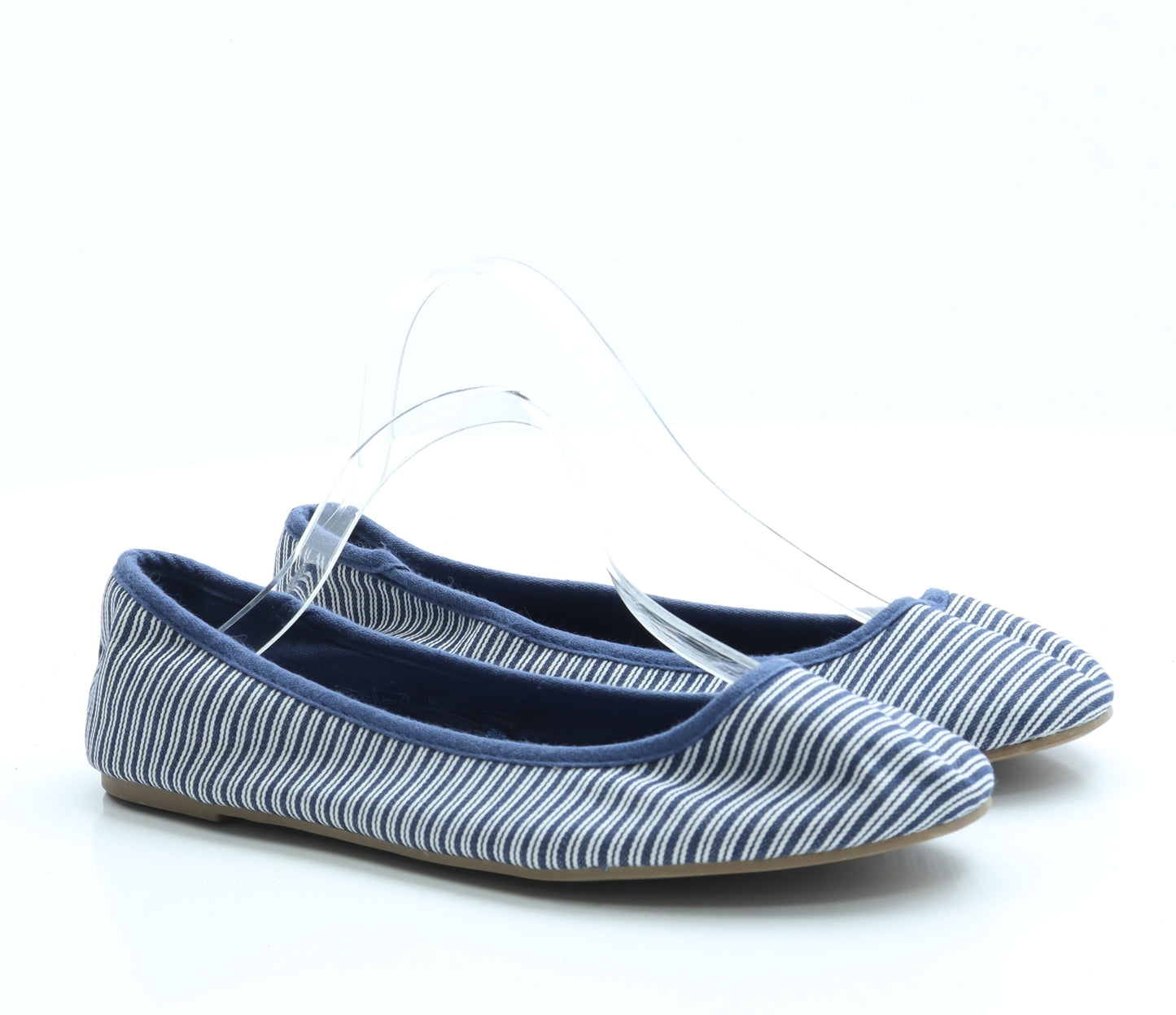 F&F Womens Blue Striped Polyester Flat UK 8 42