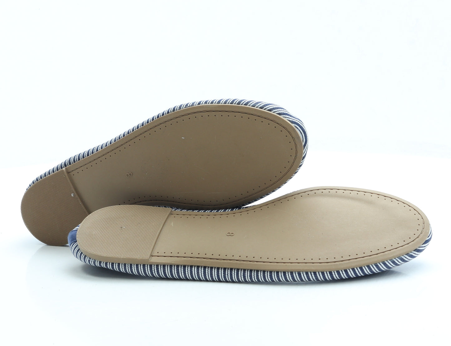 F&F Womens Blue Striped Polyester Flat UK 8 42