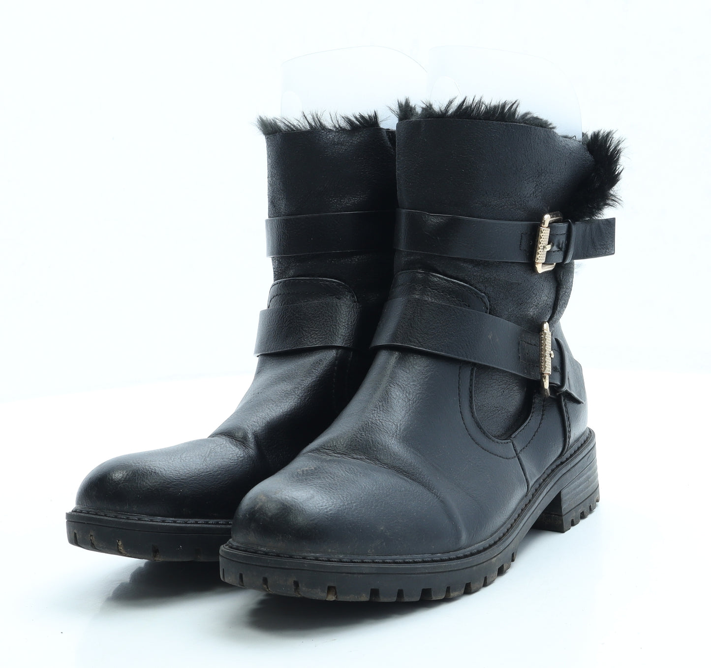 Dorothy Perkins Womens Black Leather Biker Boot UK 6