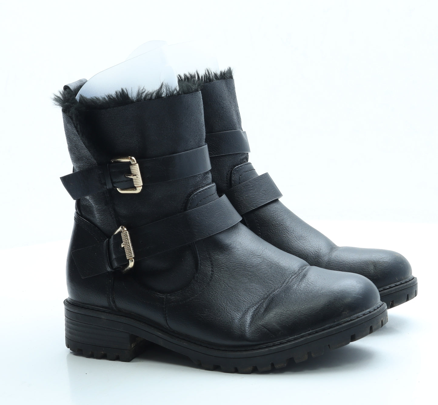 Dorothy Perkins Womens Black Leather Biker Boot UK 6