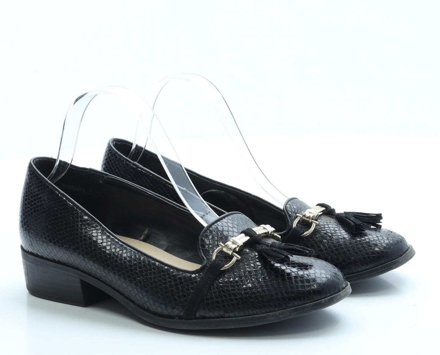 New Look Womens Black Leather Loafer Flat UK 5 38 - Wide Fit