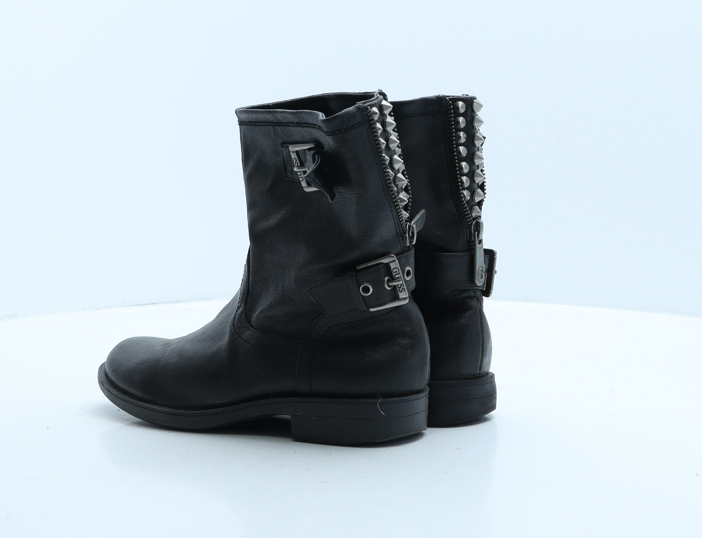 GUESS Womens Black Leather Biker Boot UK 3 36