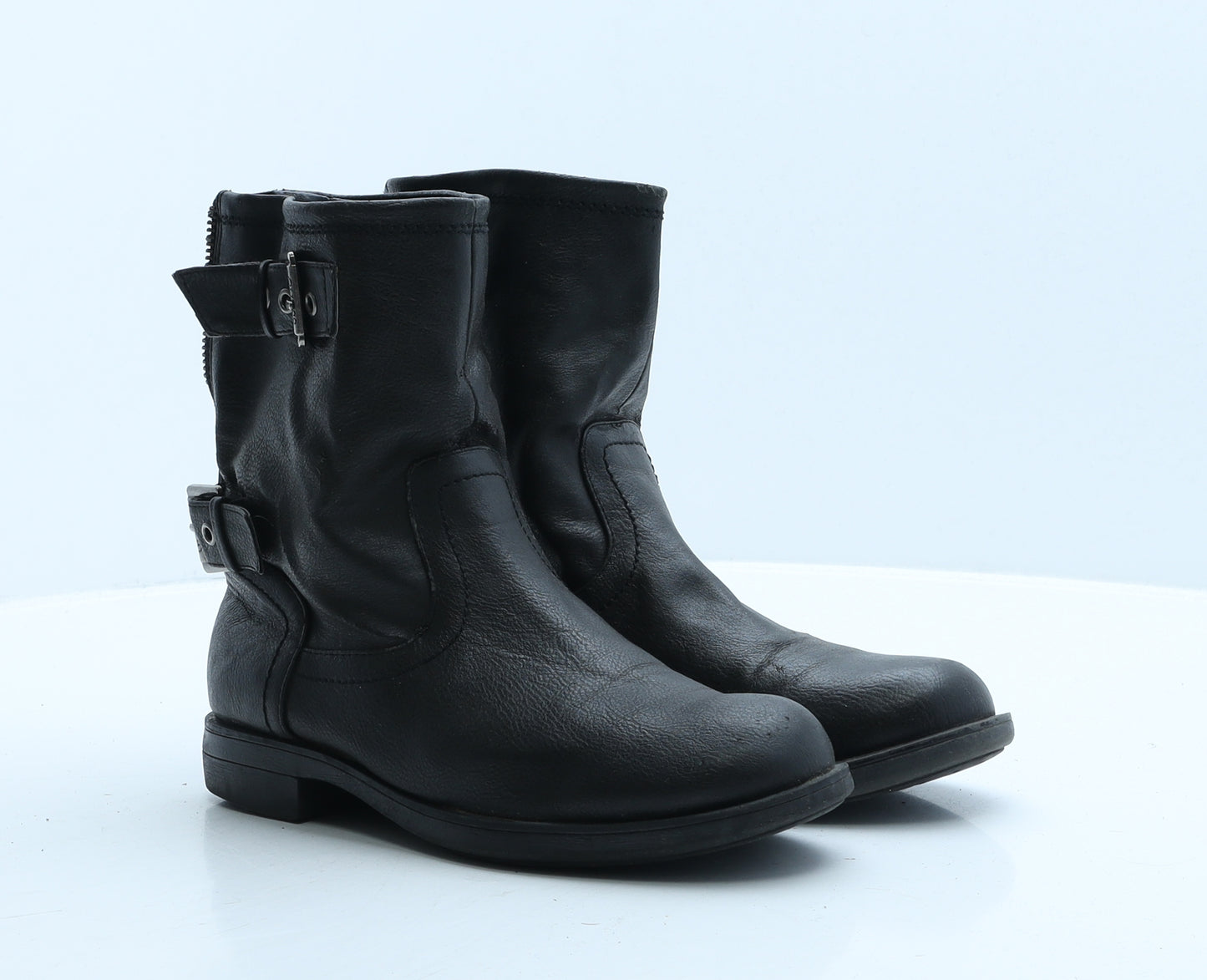 GUESS Womens Black Leather Biker Boot UK 3 36