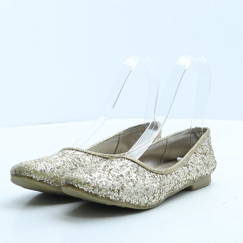 Preworn Girls Gold Polyester Ballet Flat UK 1 34