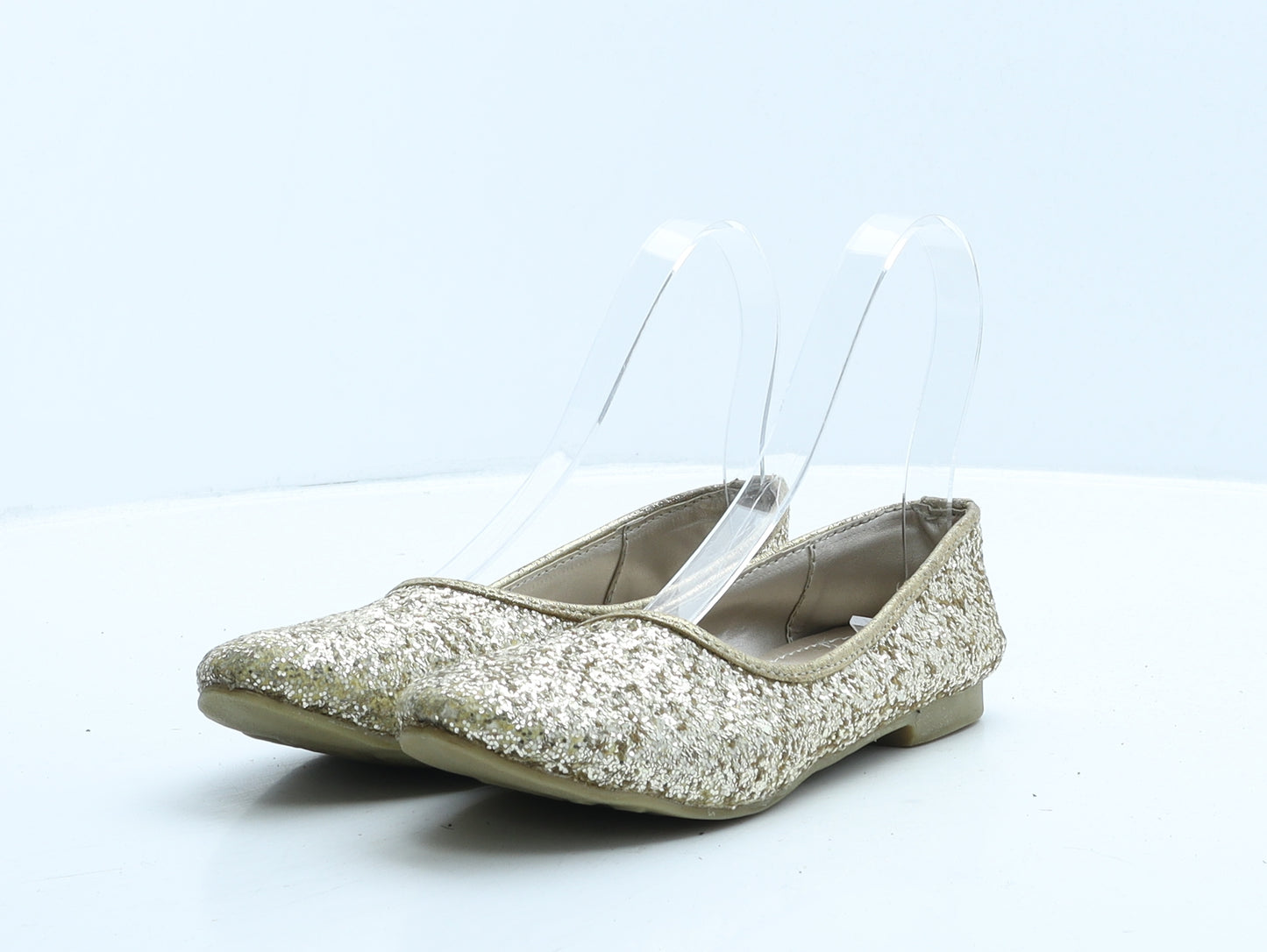 Preworn Girls Gold Polyester Ballet Flat UK 1 34