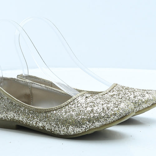Preworn Girls Gold Polyester Ballet Flat UK 1 34