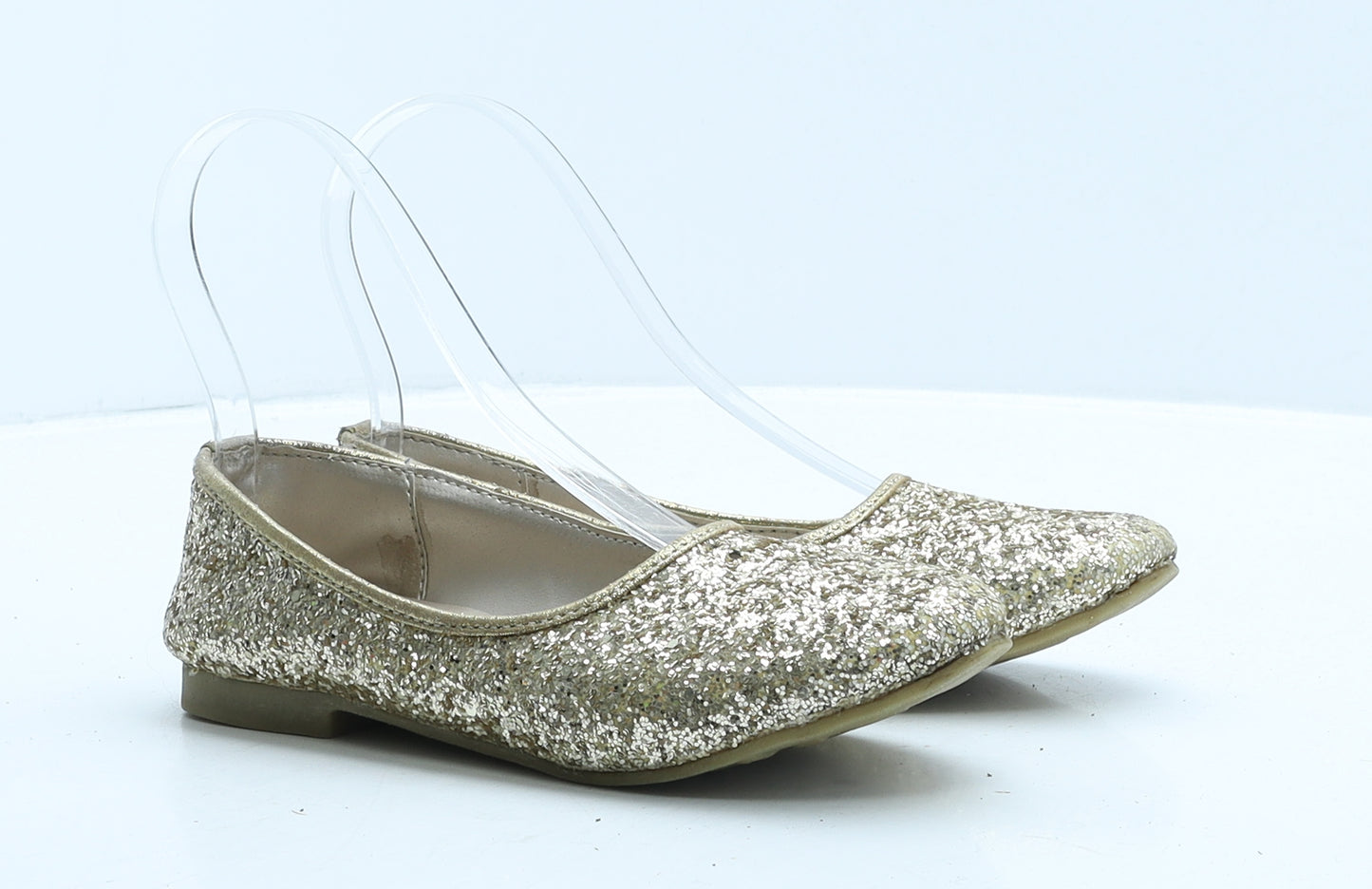 Preworn Girls Gold Polyester Ballet Flat UK 1 34