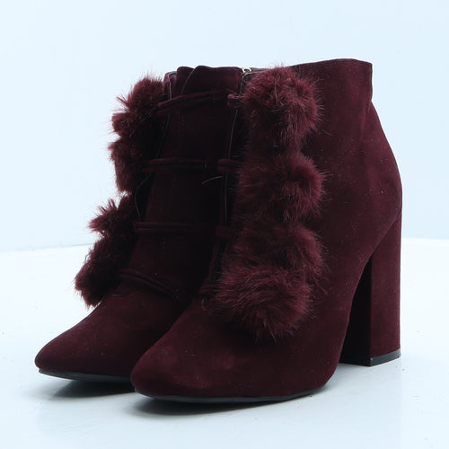 Primark Womens Red Suede Bootie Boot UK 4 37