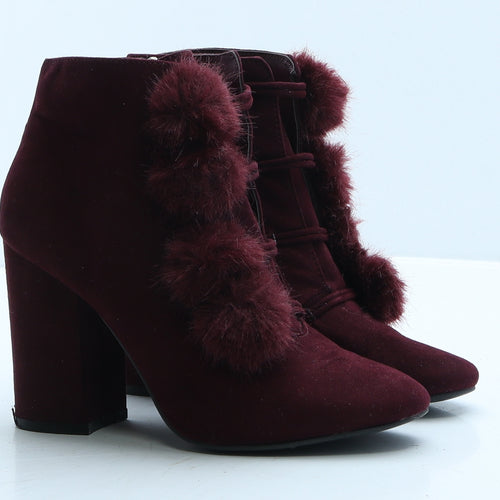 Primark Womens Red Suede Bootie Boot UK 4 37