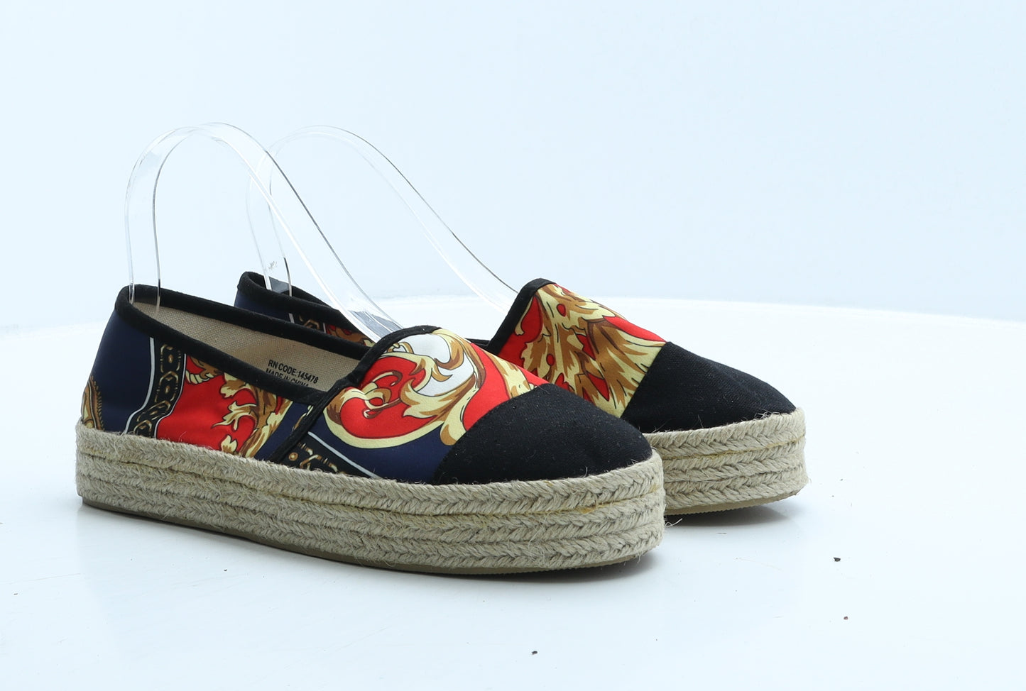 Primark Womens Multicoloured Geometric Polyester Espadrille Casual UK 5 38