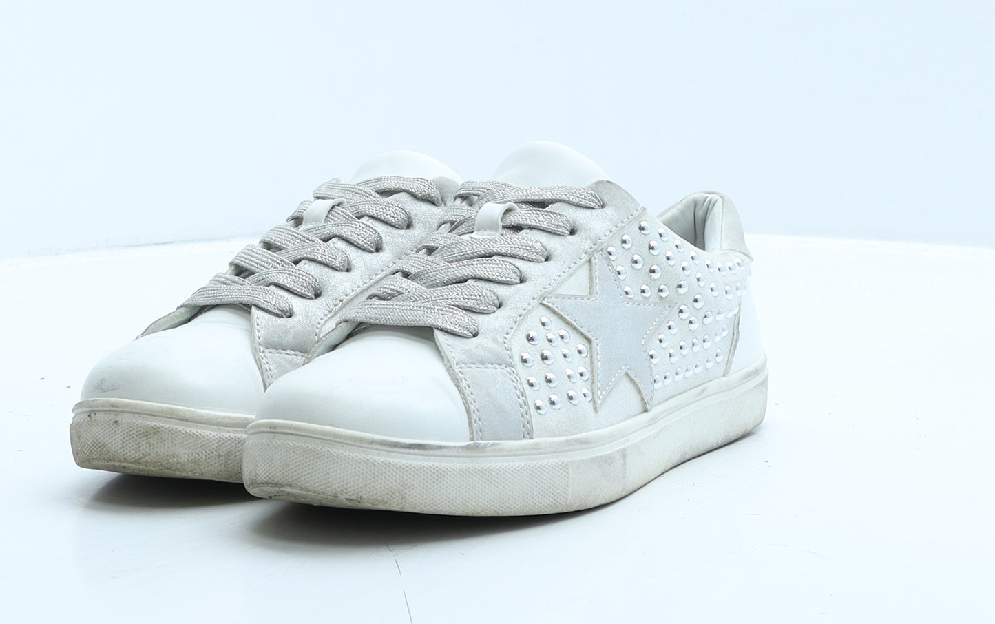 Steve Madden Girls White Colourblock Leather Trainer UK 3