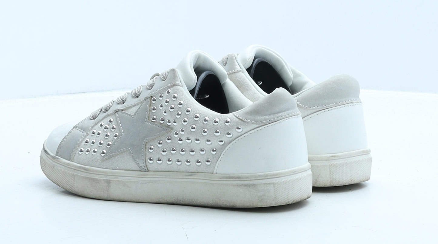 Steve Madden Girls White Colourblock Leather Trainer UK 3