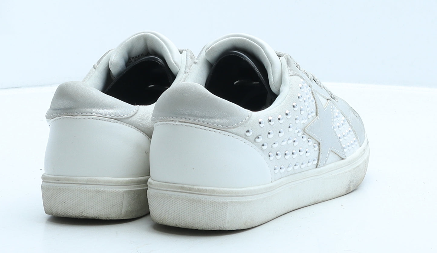 Steve Madden Girls White Colourblock Leather Trainer UK 3