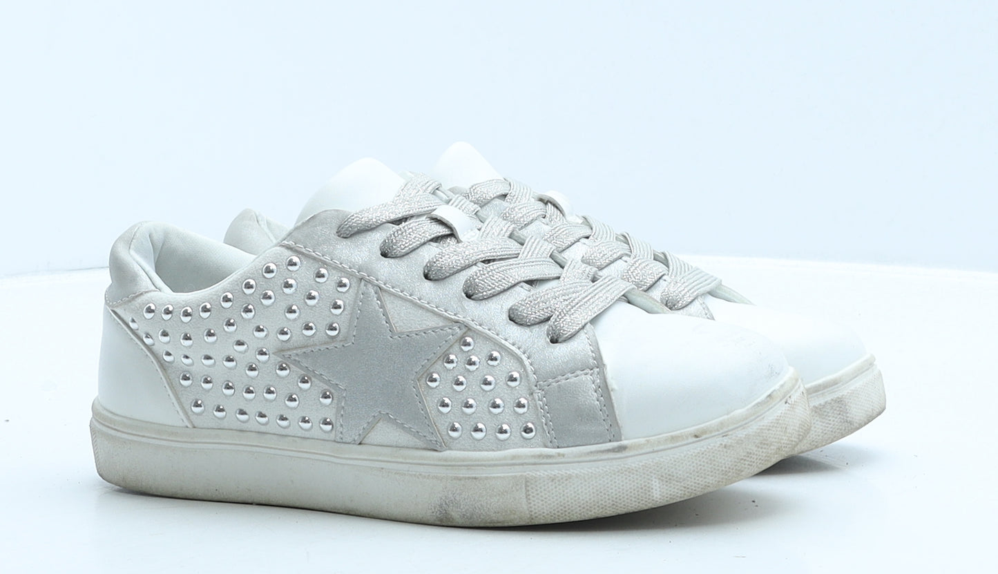 Steve Madden Girls White Colourblock Leather Trainer UK 3