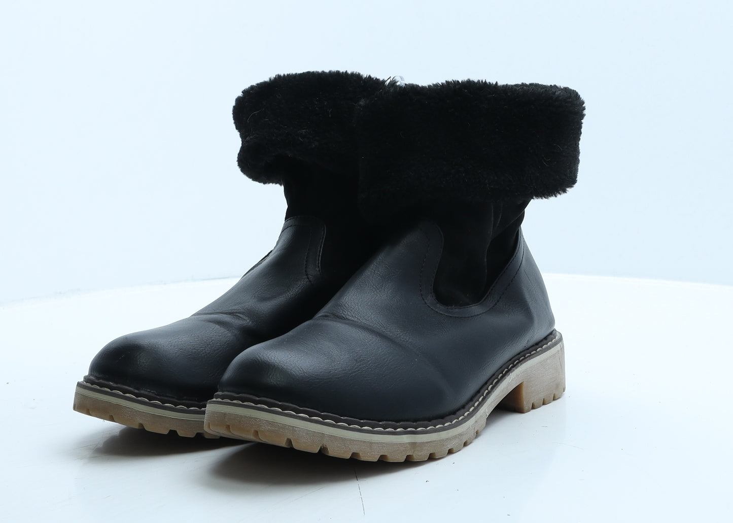 Preworn Womens Black Leather Shearling Style Boot UK 7 40