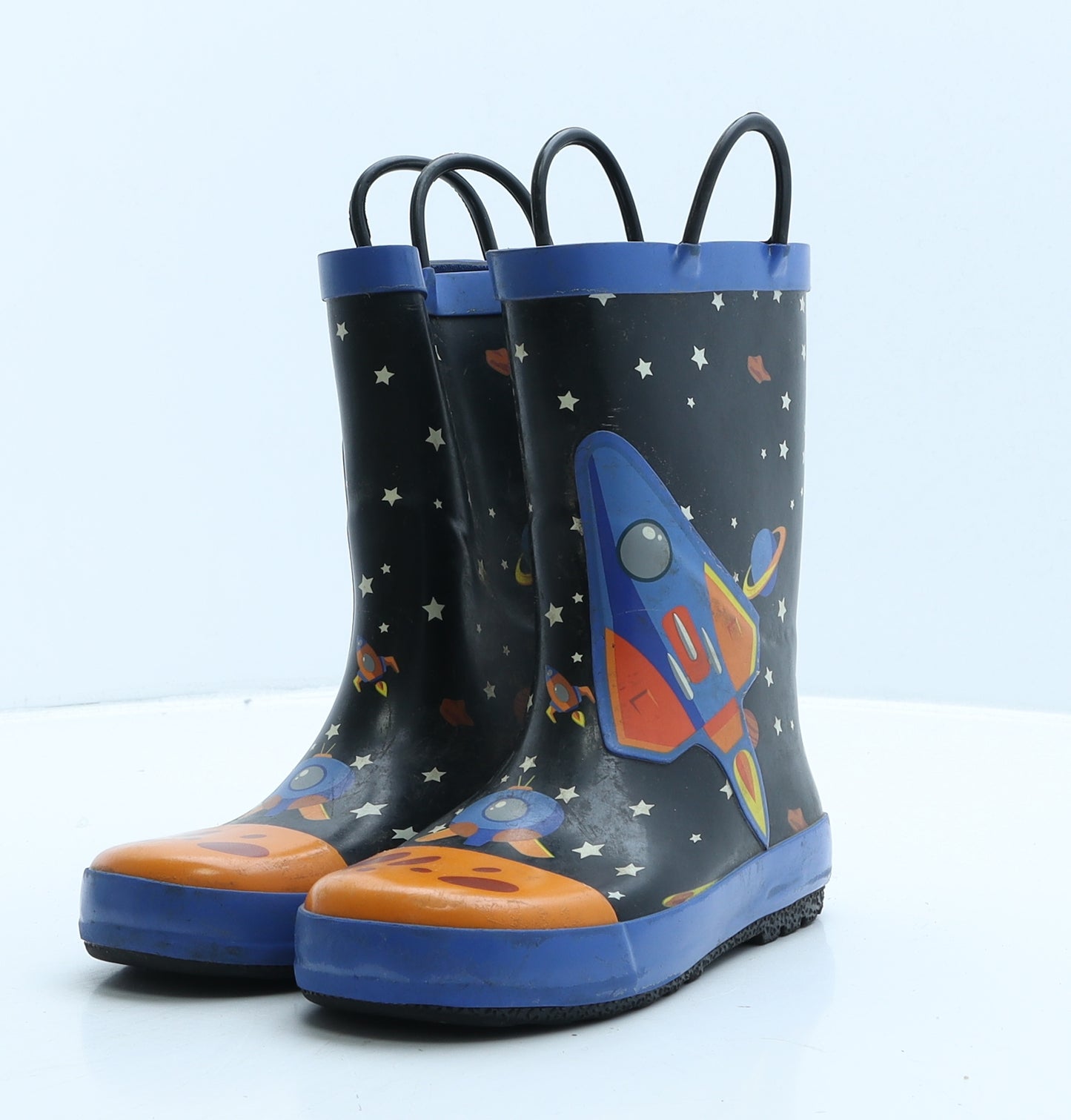 Rainbow Daze Boys Black Colourblock Rubber Wellies Boot UK 13 - Space Icons