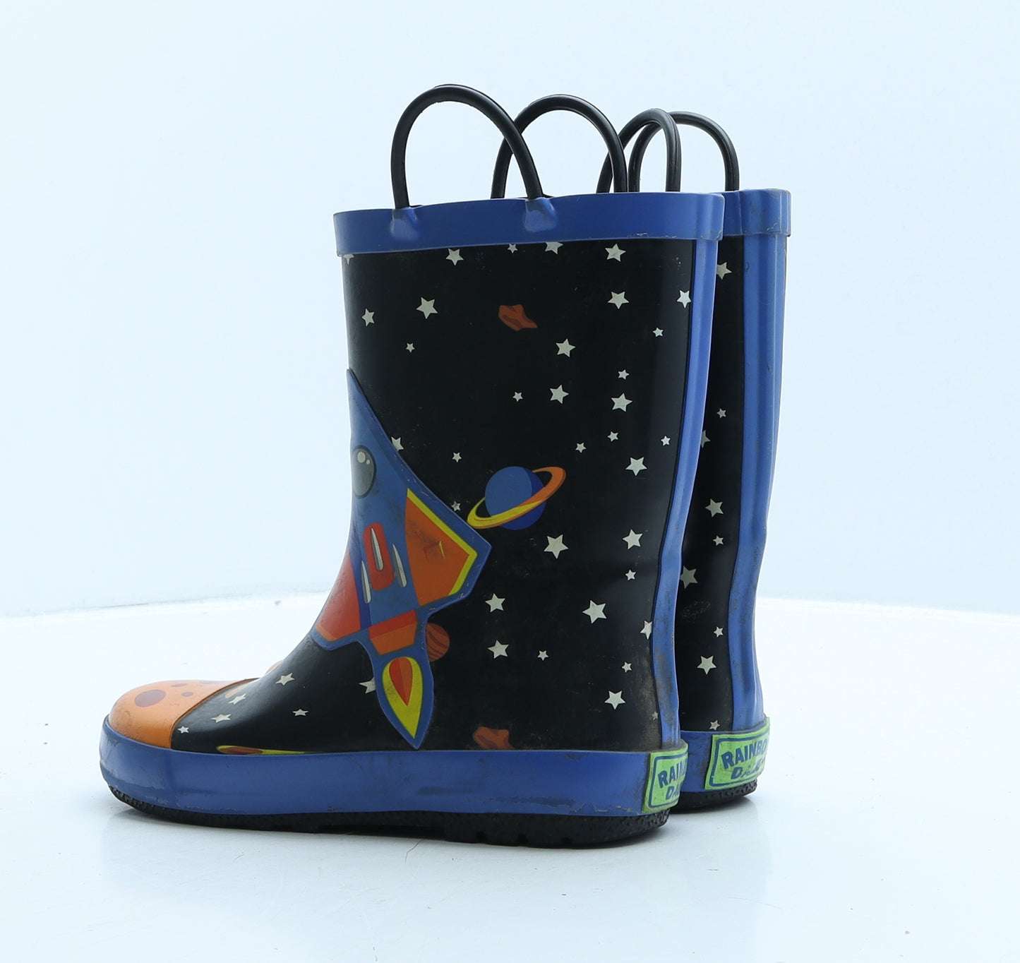 Rainbow Daze Boys Black Colourblock Rubber Wellies Boot UK 13 - Space Icons