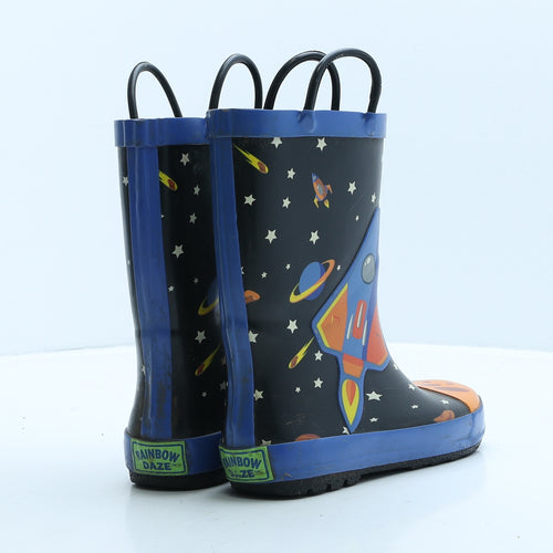 Rainbow Daze Boys Black Colourblock Rubber Wellies Boot UK 13 - Space Icons
