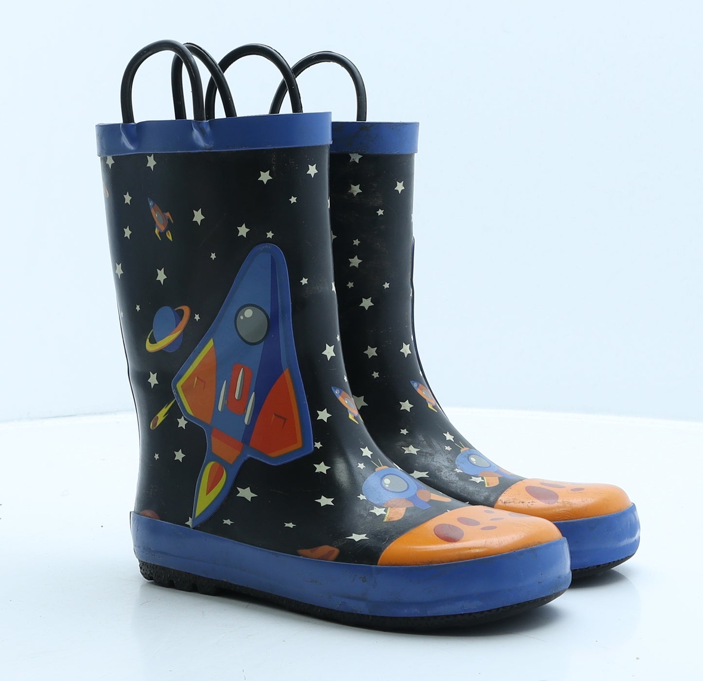 Rainbow Daze Boys Black Colourblock Rubber Wellies Boot UK 13 - Space Icons