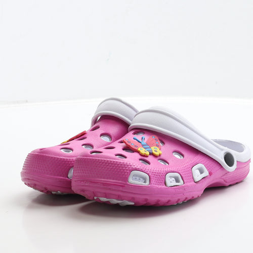 Preworn Girls Pink Rubber Clog Sandal UK 7 24 - Butterfly Detail