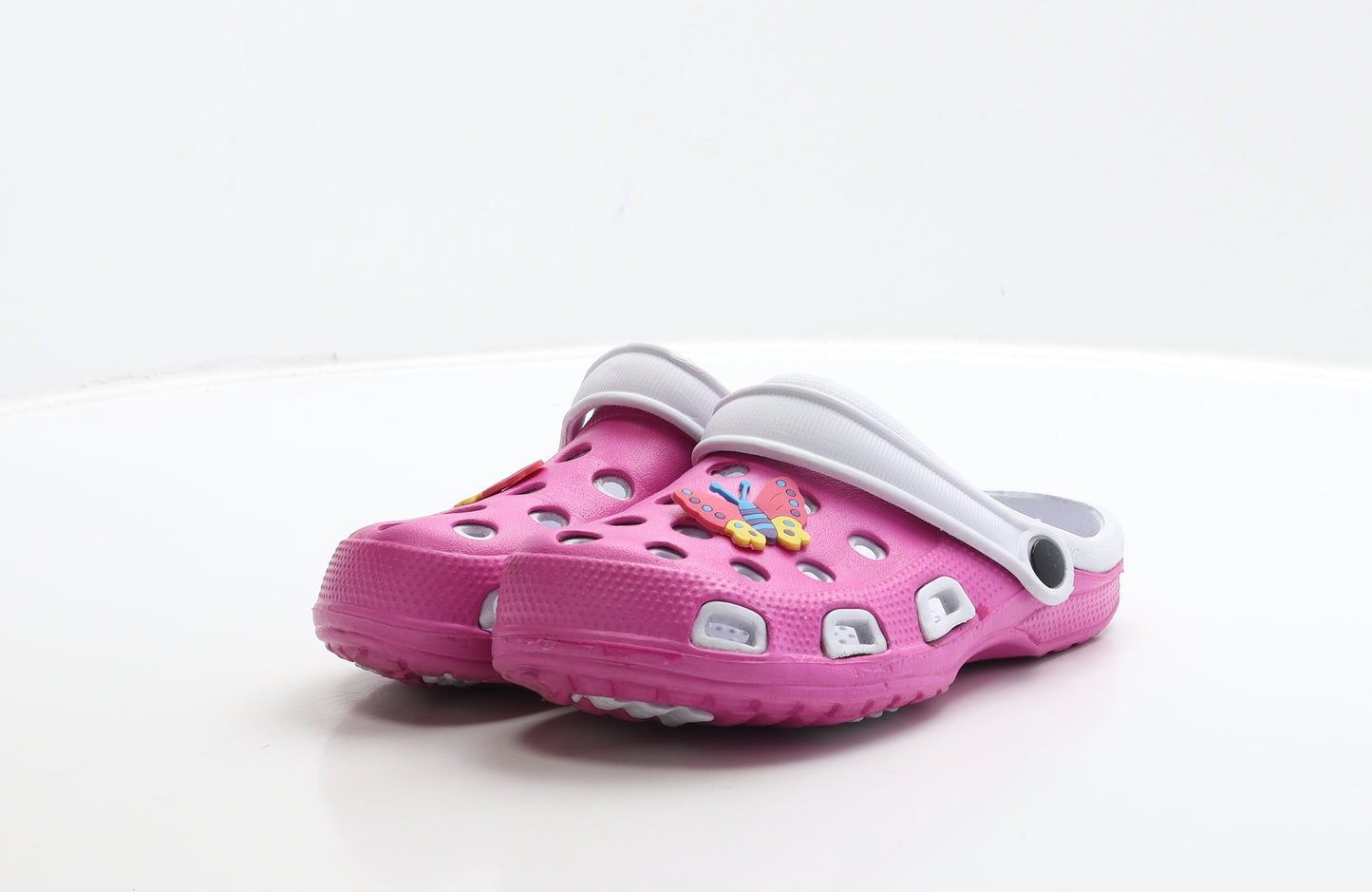 Preworn Girls Pink Rubber Clog Sandal UK 7 24 - Butterfly Detail