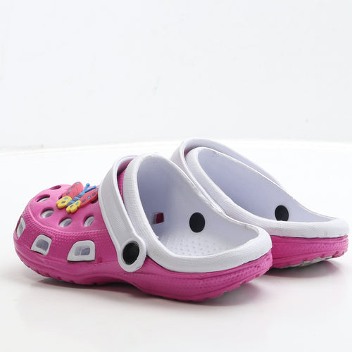 Preworn Girls Pink Rubber Clog Sandal UK 7 24 - Butterfly Detail