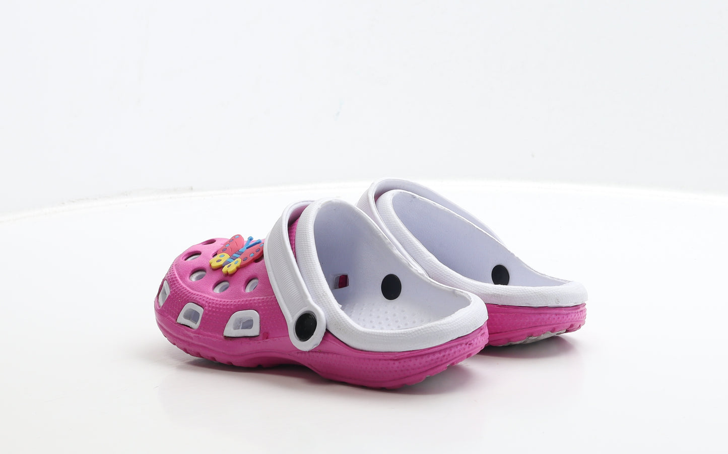 Preworn Girls Pink Rubber Clog Sandal UK 7 24 - Butterfly Detail