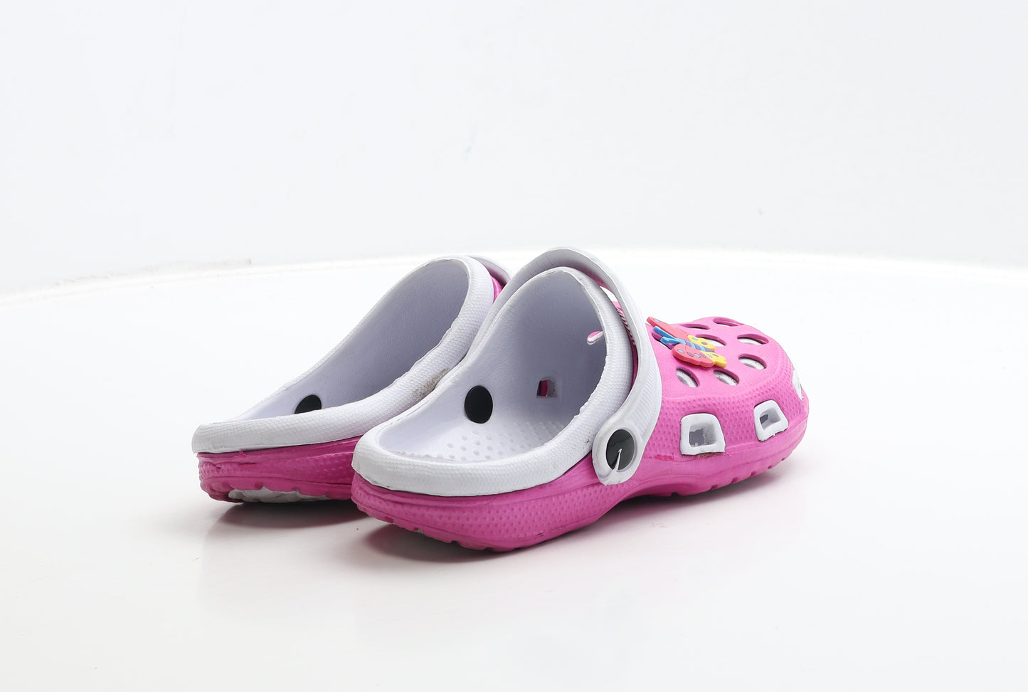Preworn Girls Pink Rubber Clog Sandal UK 7 24 - Butterfly Detail