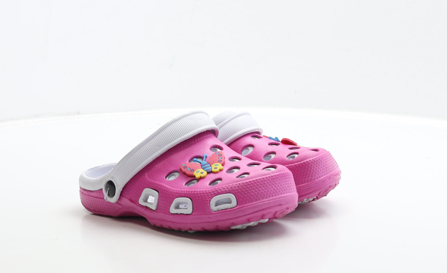 Preworn Girls Pink Rubber Clog Sandal UK 7 24 - Butterfly Detail