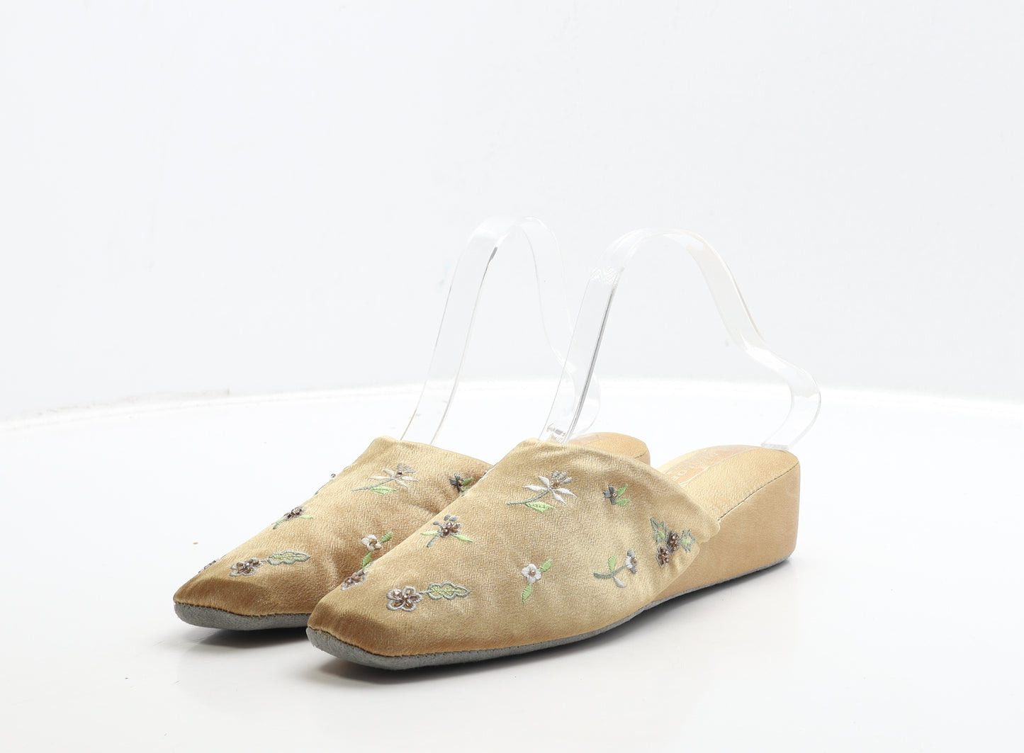 Dunlop Womens Gold Floral Polyester Slip On Slipper UK 40