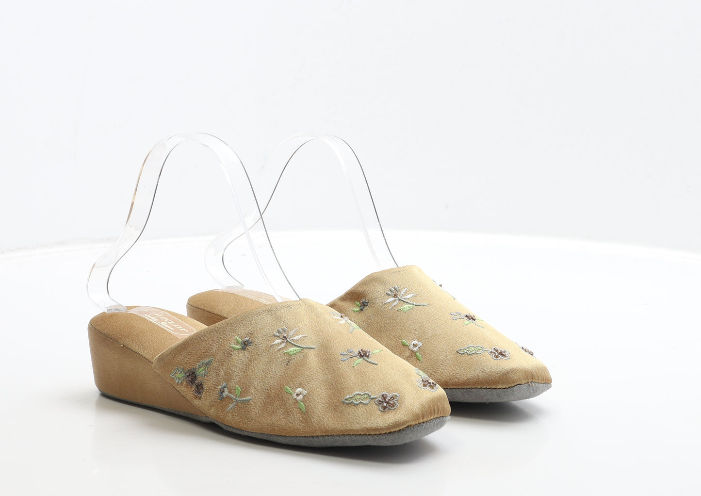 Dunlop Womens Gold Floral Polyester Slip On Slipper UK 40