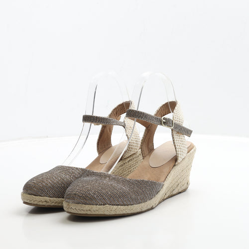 Marks and Spencer Womens Gold Polyester Espadrille Heel UK 4 37 - Wide Fit
