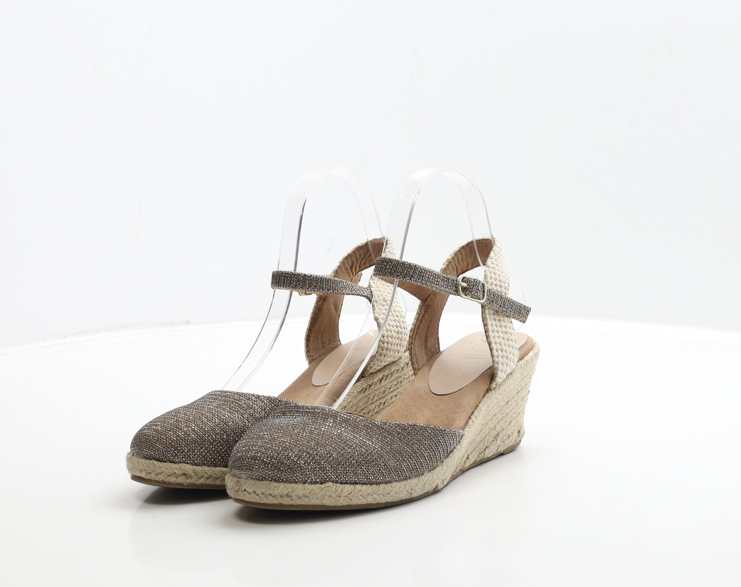 Marks and Spencer Womens Gold Polyester Espadrille Heel UK 4 37 - Wide Fit