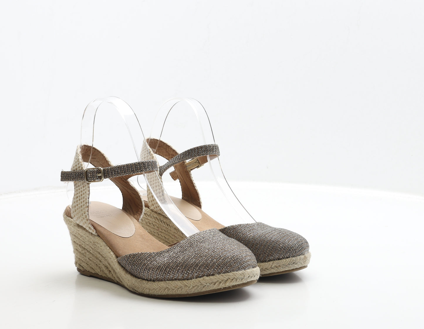 Marks and Spencer Womens Gold Polyester Espadrille Heel UK 4 37 - Wide Fit