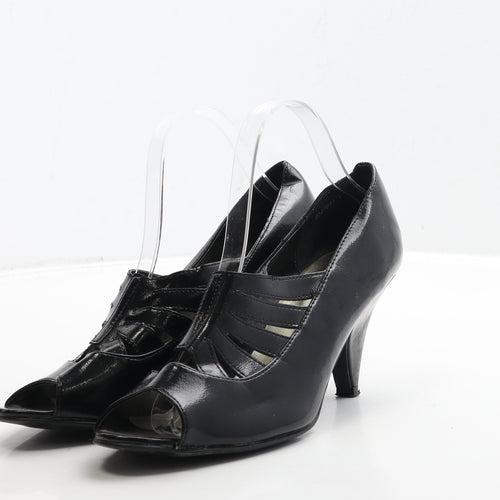 New Look Womens Black Patent Leather Court Heel UK 8 41 - Cut Out Detail