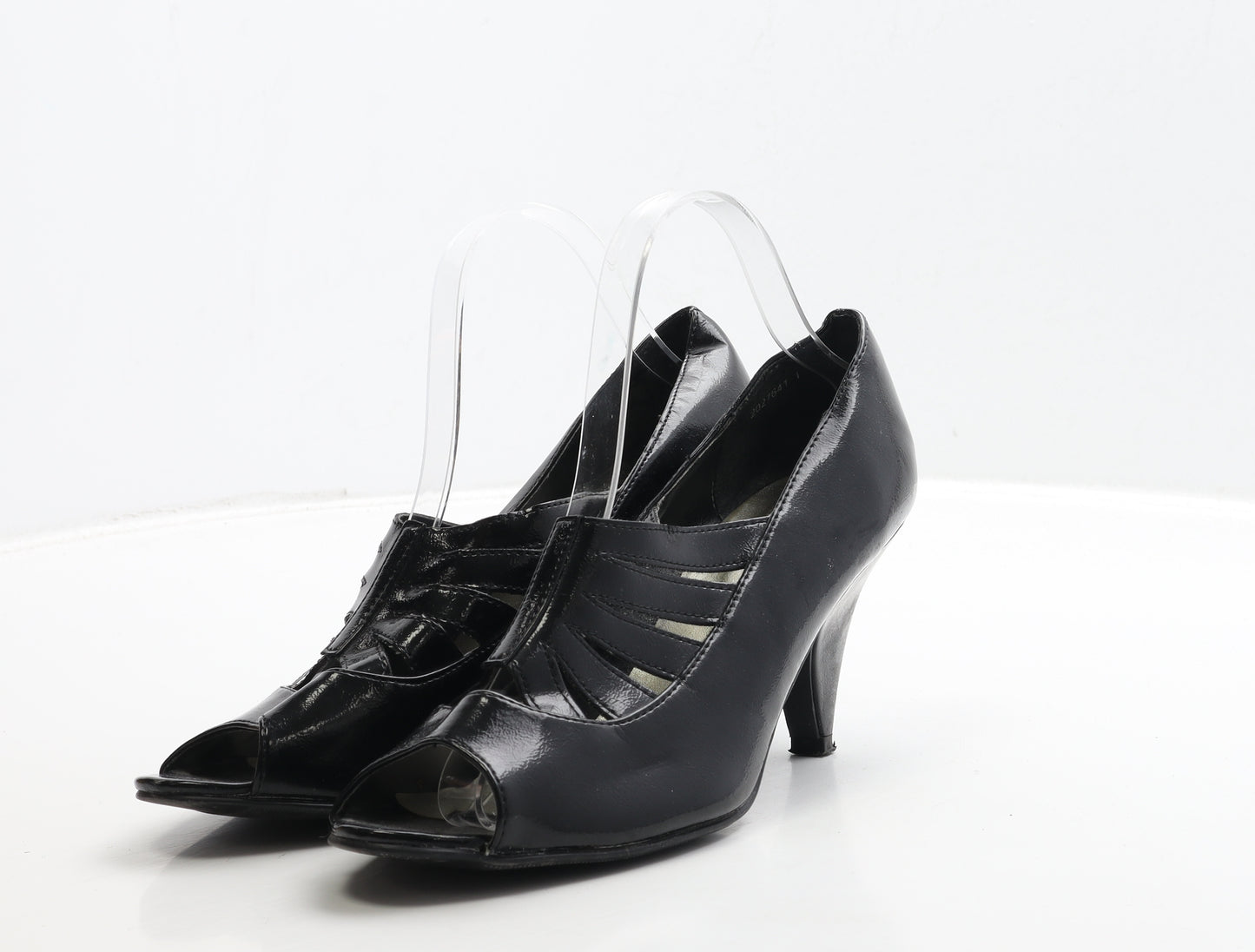 New Look Womens Black Patent Leather Court Heel UK 8 41 - Cut Out Detail