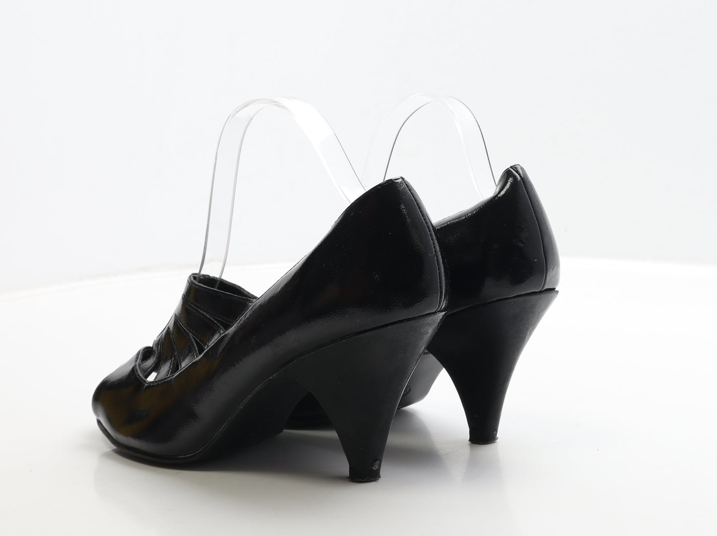 New Look Womens Black Patent Leather Court Heel UK 8 41 - Cut Out Detail