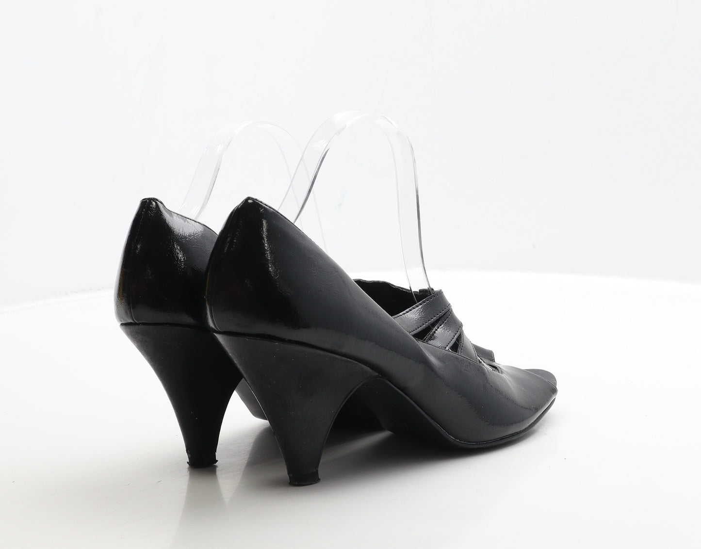New Look Womens Black Patent Leather Court Heel UK 8 41 - Cut Out Detail