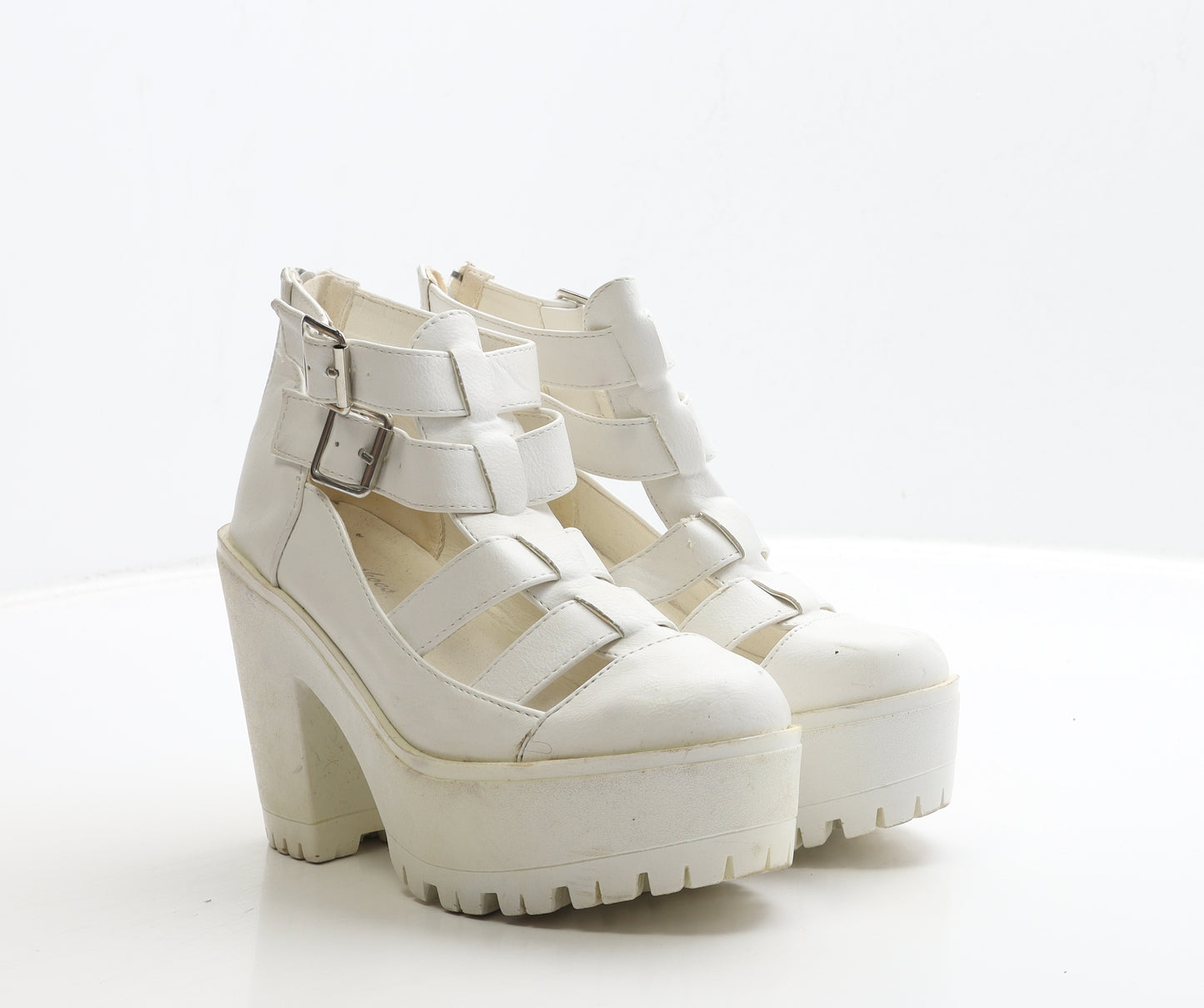 Style Shoes Womens White Polyester Platform Heel UK 3 36