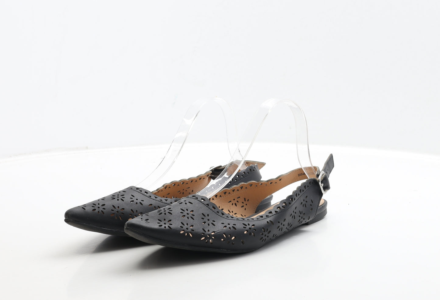 TU Womens Black Geometric Leather Flat UK 8