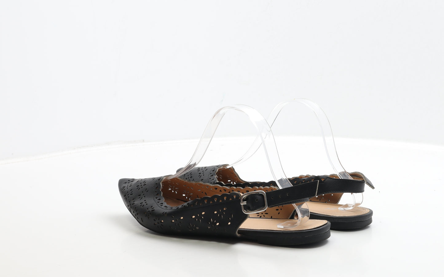 TU Womens Black Geometric Leather Flat UK 8