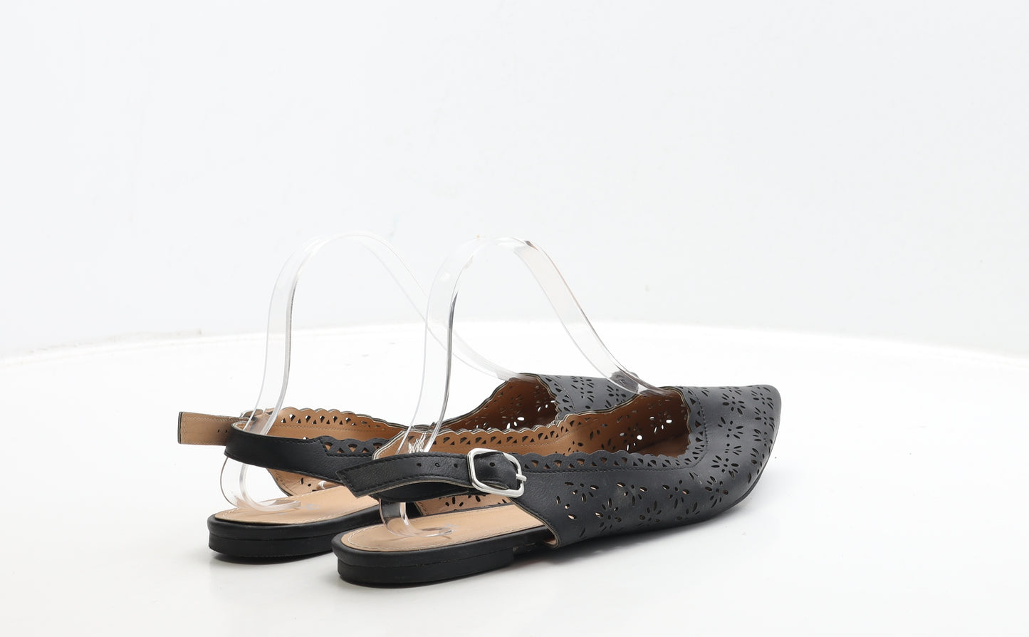 TU Womens Black Geometric Leather Flat UK 8